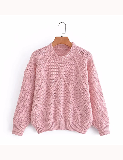 Fashion Pink Coarse Wool Pullover Knitted Sweater