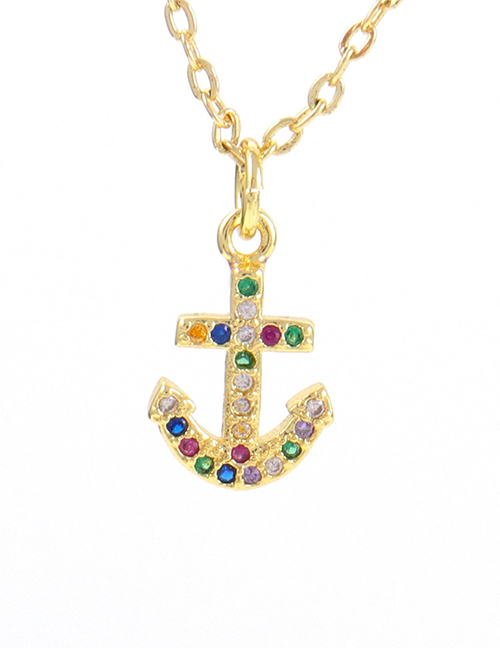 Fashion Anchor Zirconium Anchor Necklace In Gold Plated Copper