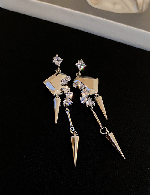 Fashion Silver Color Zirconium Tassel Drop Earrings In Metal