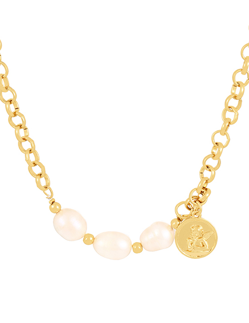 Fashion Gold Bronze Figure Pearl Chain Necklace