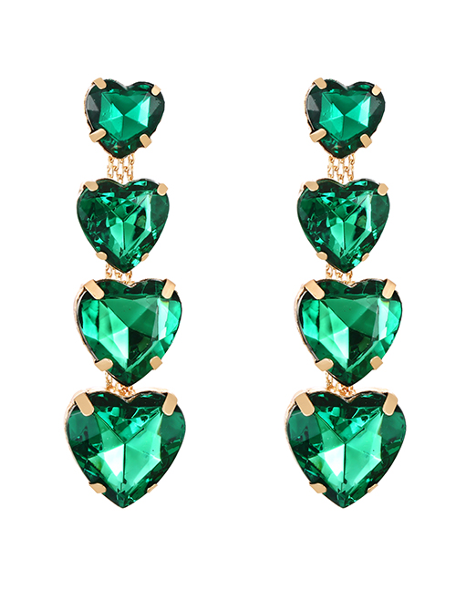 Fashion Dark Green Alloy Diamond Heart Stud Earrings
