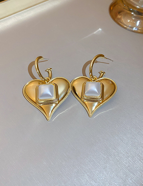 Fashion White Metal Square Pearl Heart Earrings