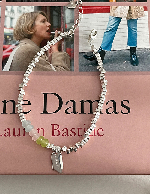 Fashion Bracelet - Silver Color Metal Geometric Crushed Stone Pearl Beaded Bracelet