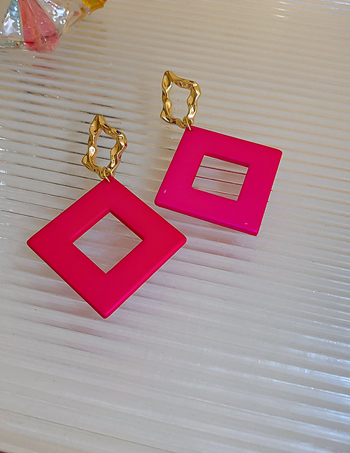 Fashion Rose Red Alloy Geometric Diamond Stud Earrings