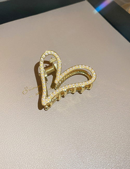 Fashion Gold Color-pearl Alloy Inlaid Pearl Heart Grab Clip