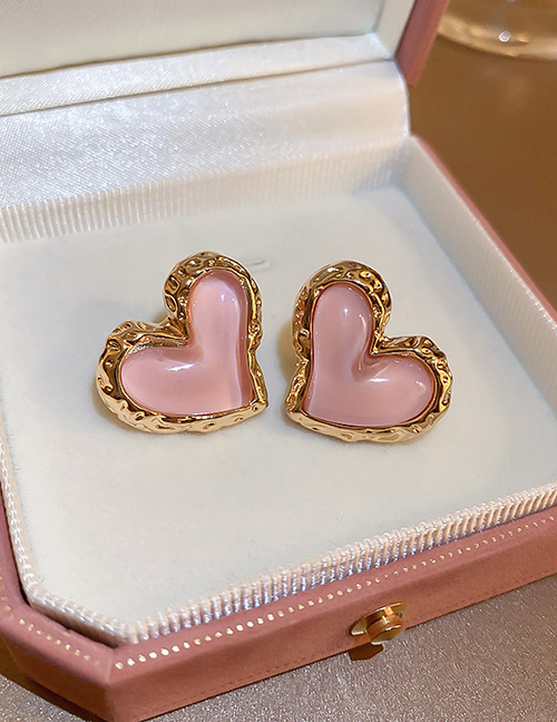 Fashion Pink Metal Geometric Heart Stud Earrings