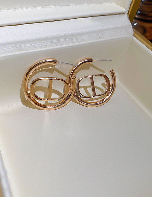 Fashion Silver Needle - Gold Alloy Geometric Letter C Earrings