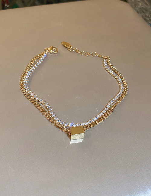 Fashion Bracelet - Gold Metal Zirconium Square Bracelet