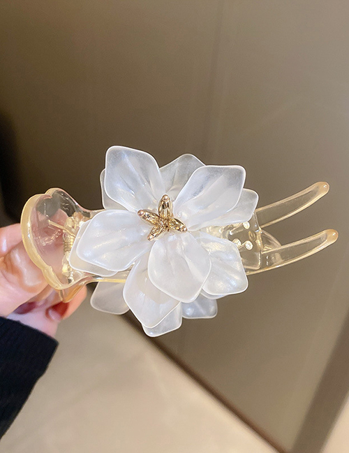 Fashion Grab Clip - White Acrylic Flower Clip