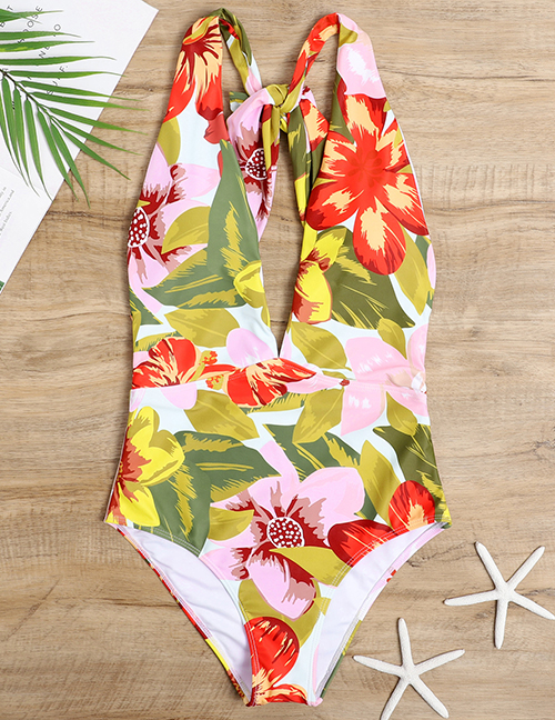 Fashion Color Polyester Print One Piece Swimsuit