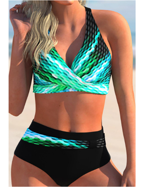 Fashion 4# Polyester Printed Split Swimsuit