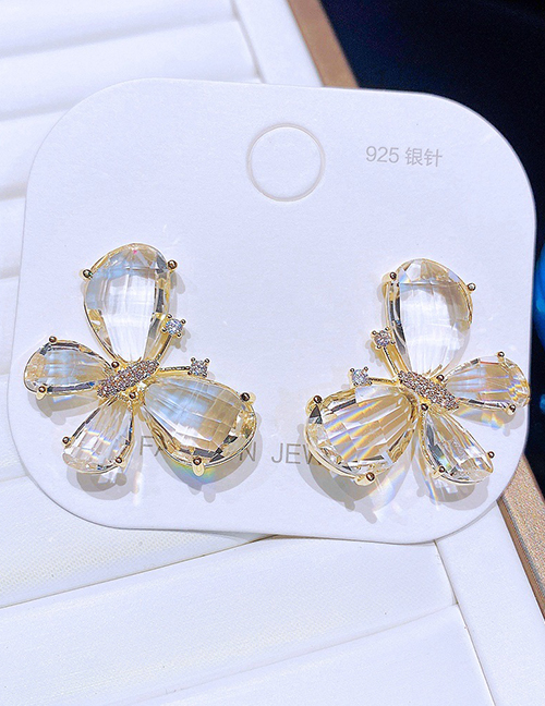 Fashion White Crystal Frozen Crystal Butterfly Stud Earrings