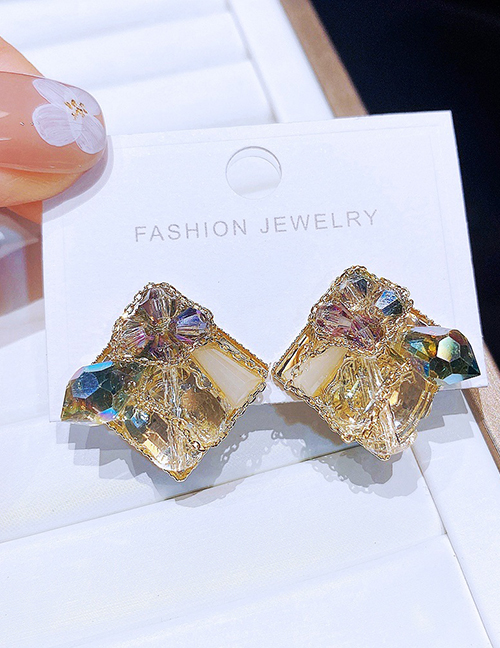 Fashion Gold Color Crystal Diamond Square Stud Earrings