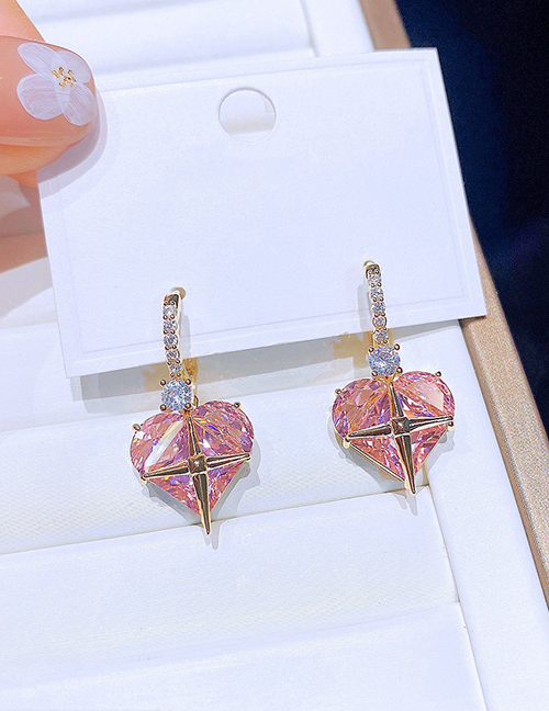 Fashion Gold Color Copper Inlaid Zirconium Heart Earrings