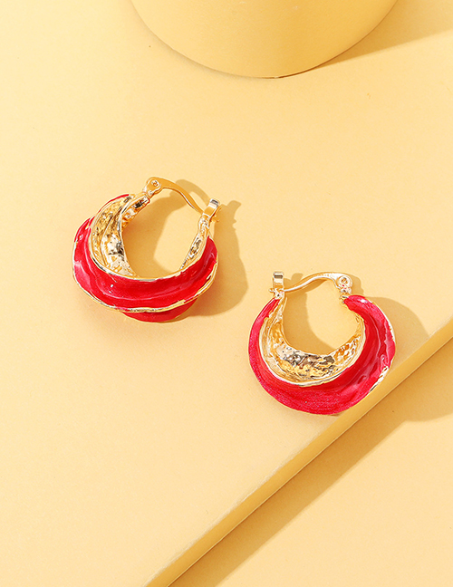Fashion Red Alloy Drip Oil Geometric Earrings