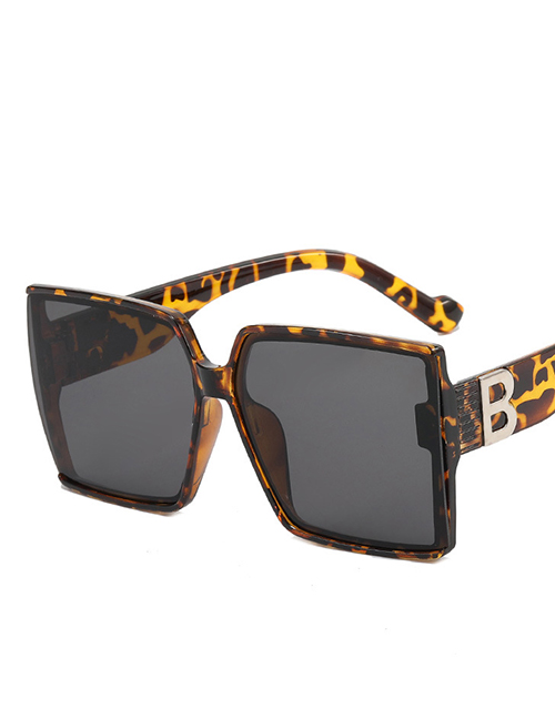 Fashion Leopard Frame All Grey Pc Square Large Frame Sunglasses