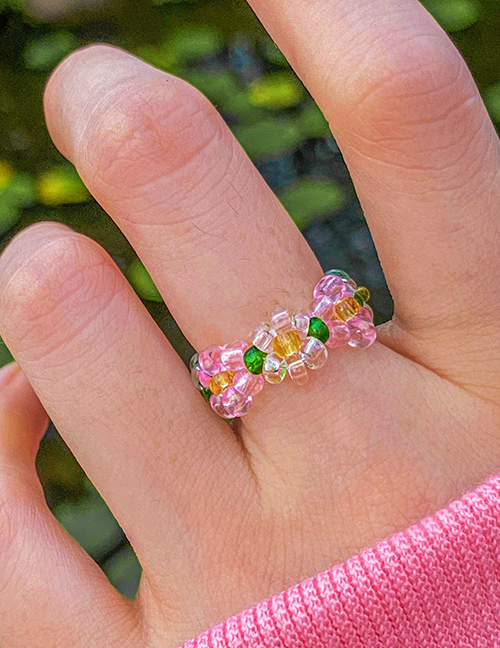 Fashion 6# Crystal Beaded Braided Flower Ring