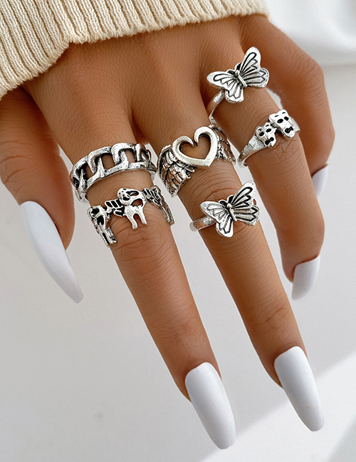 Fashion 14# Alloy Geometric Butterfly Heart Mask Angel Ring Set