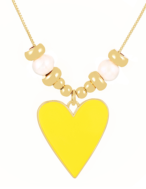 Fashion Yellow Copper Pearl Beaded Oil Love Necklace