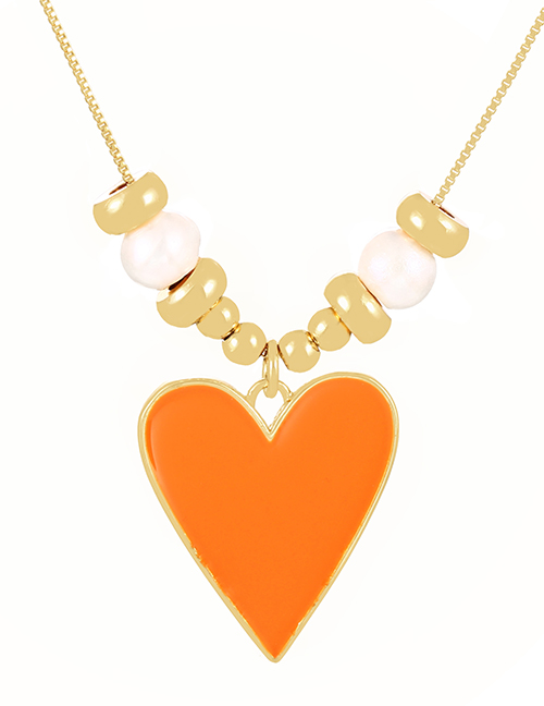 Fashion Orange Copper Pearl Beaded Oil Love Necklace