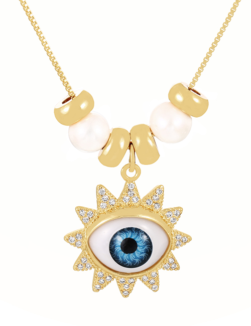 Fashion Blue Bronze Zirconium Pearl Eye Pendant Necklace
