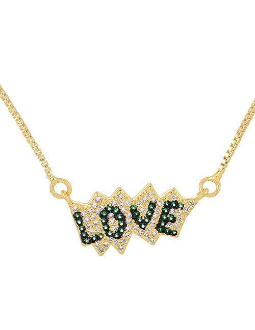 Fashion Gold-3 Bronze Zirconium Letters Love Pendant Necklace