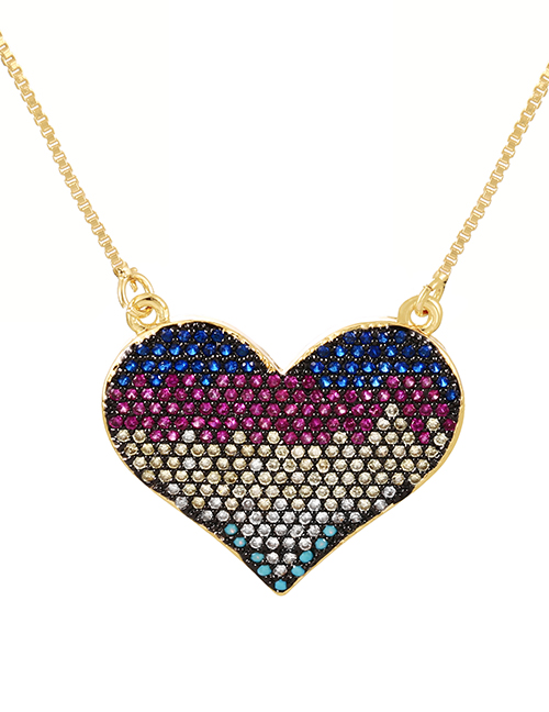 Fashion Gold-7 Bronze Zirconium Heart Pendant Necklace