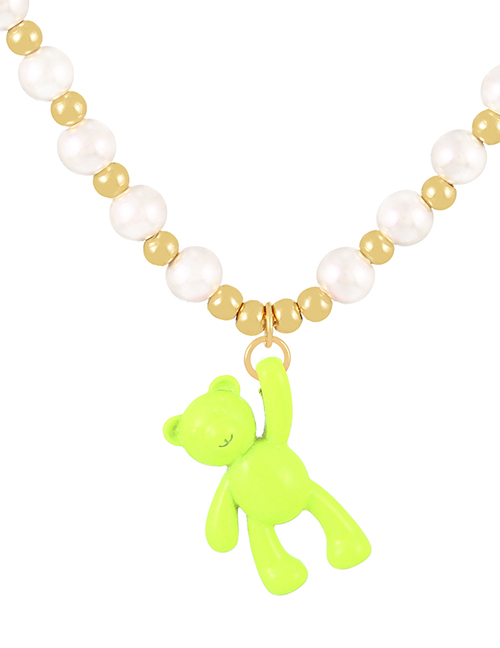 Fashion Fluorescent Yellow Copper Pearl Beaded Oil Bear Pendant Necklace