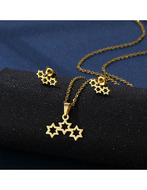 Fashion Gold Titanium Steel Hollow Star Necklace Stud Earrings Set