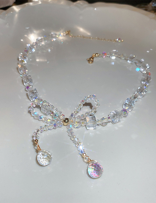 Fashion Transparent Crystal Bow Necklace