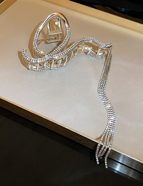 Fashion Grab Clip - Silver Metal Diamond Tassel Grab Clip