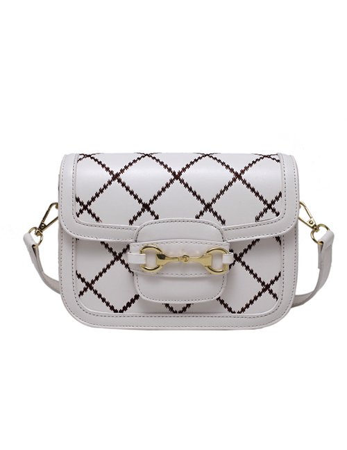 Fashion White Pu Diamond Lock Diagonal Bag