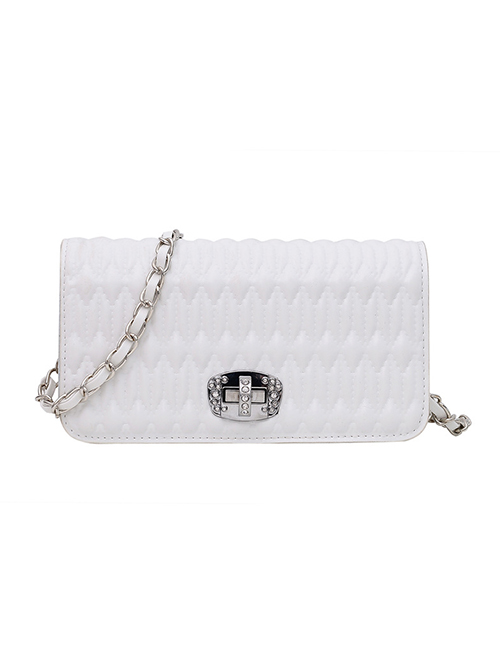 Fashion White Pu Diamond Embroidery Thread Lock Flap Messenger Bag