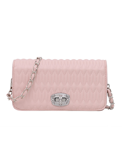 Fashion Pink Pu Diamond Embroidery Thread Lock Flap Messenger Bag