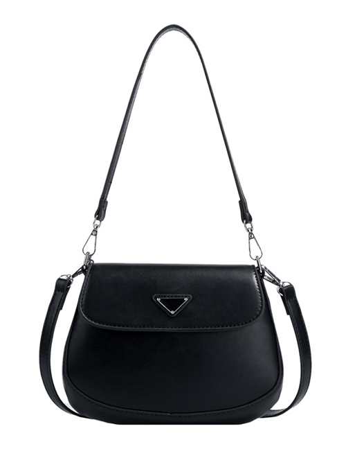 Fashion Black Pu Triangle Logo Flap Crossbody Bag