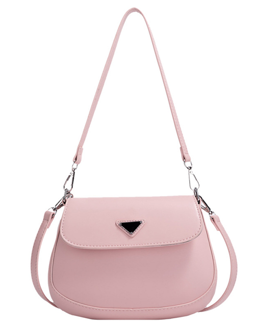 Fashion Pink Pu Triangle Logo Flap Crossbody Bag