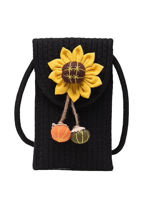Fashion Black Pu Braided Sunflower Crossbody Bag