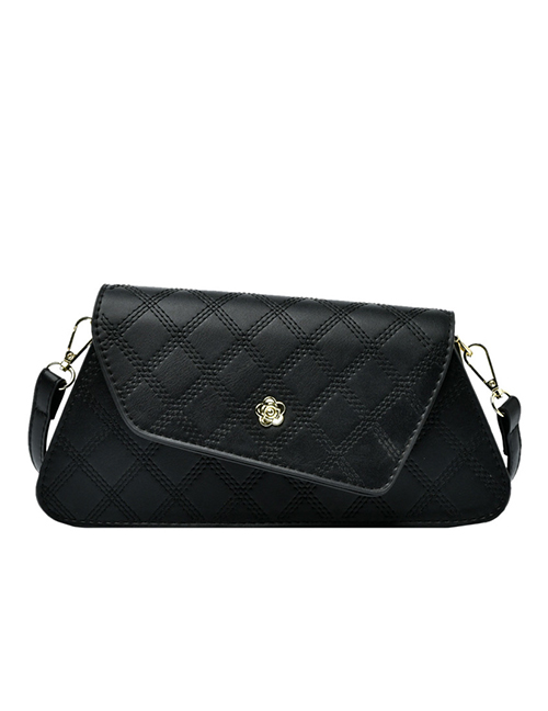 Fashion Black Pu Rhombus Flap Crossbody Bag