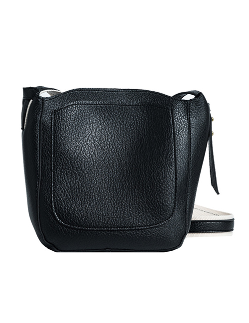 Fashion Black Pu Large Capacity Wide Strap Crossbody Bag