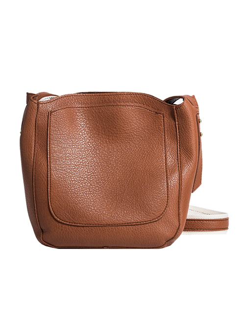 Fashion Brown Pu Large Capacity Wide Strap Crossbody Bag