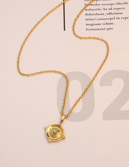 Fashion Gold Pine Geometry Round Necklace In Titanium Steel