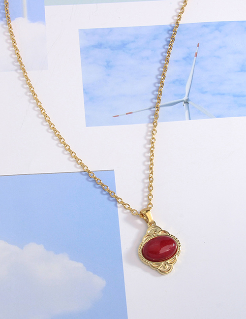 Fashion Red Necklace Stainless Steel Pine Geometry Necklace
