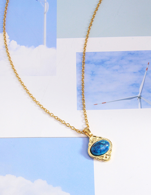 Fashion Blue Necklace Stainless Steel Pine Geometry Necklace