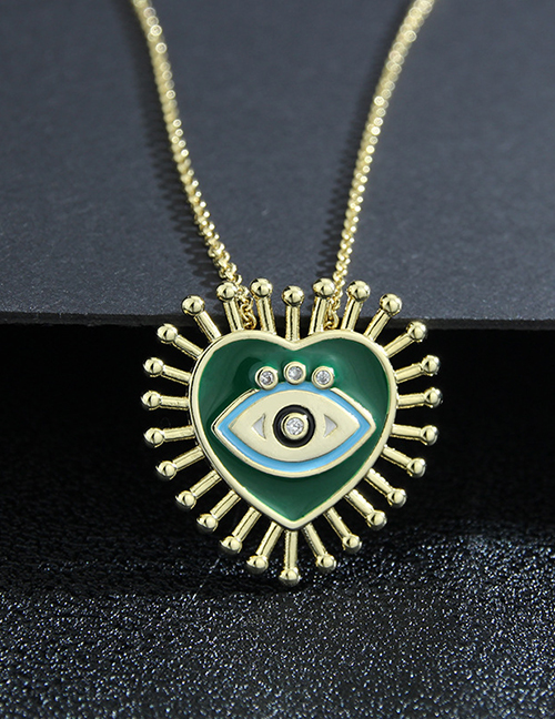 Fashion Green Trumpet Brass Gold Plated Diamond Oil Love Eye Necklace