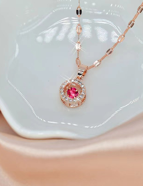 Fashion Rose Gold Titanium Diamond Round Necklace