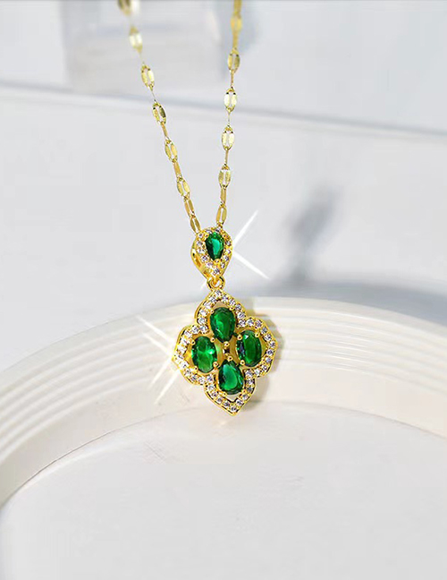 Fashion Gold Titanium Diamond Four Leaf Clover Necklace