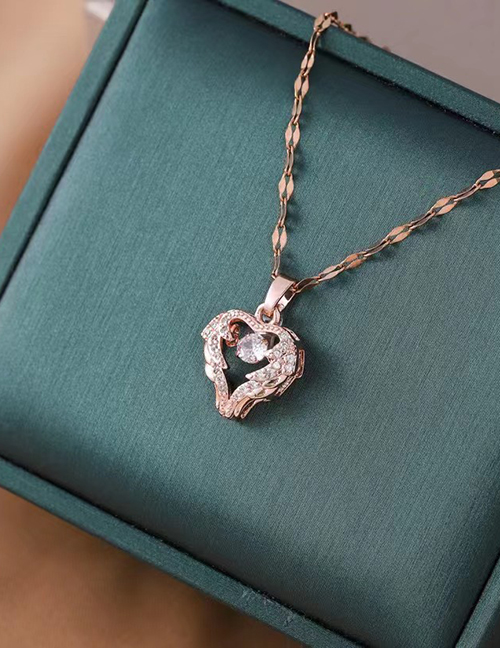 Fashion Rose Gold Titanium Diamond Heart Necklace