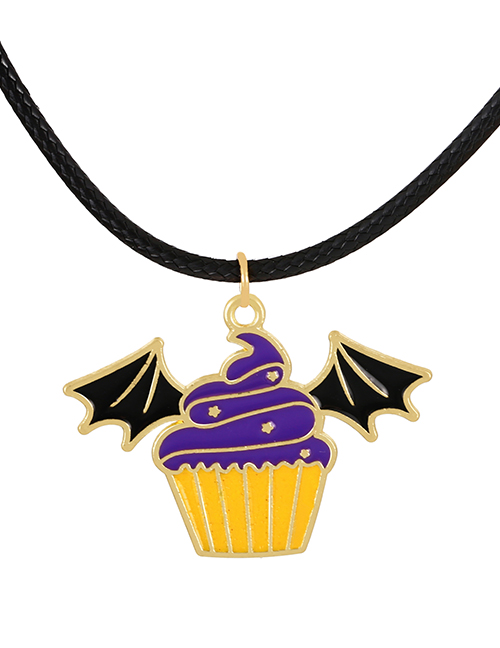 Fashion Color Alloy Drop Oil Halloween Wings Ice Cream Pu Necklace