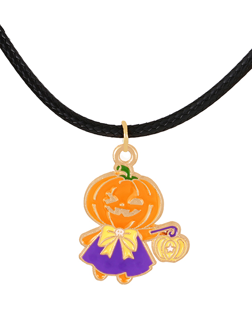 Fashion Color Alloy Drop Oil Halloween Pumpkin Imp Pu Necklace