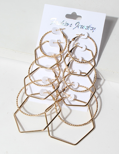 Fashion Gold Alloy Geometric Polygon Earring Set